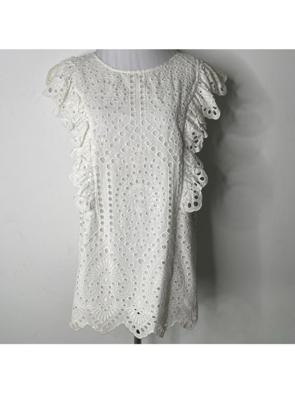 Paul & Joe Sister White Eyelet Lace Flutter Sleeve Top Blouse Size 2 Crochet